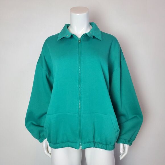 NEW Vintage 80s Jansport Green Zip-Up Sweatshirt - Picture 1 of 7